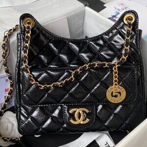 CHANEL 19 Small Flap Bag – Black Shiny Crumpled Calfskin w/ Gold Hardware